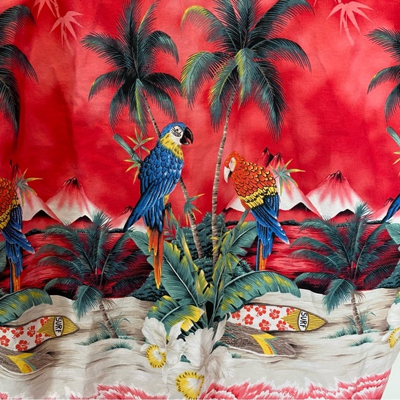 Vintage Ky’s Men’s Red Hawaiian Shirt Parrots Surfboards Buttondown - Picture 8 of 11